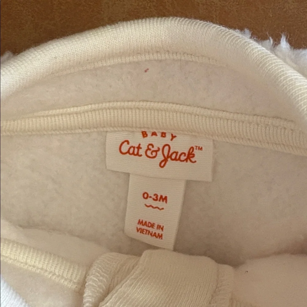 New! Cat & Jack Pink and White Fuzzy Footie - Size 0 to 3 months